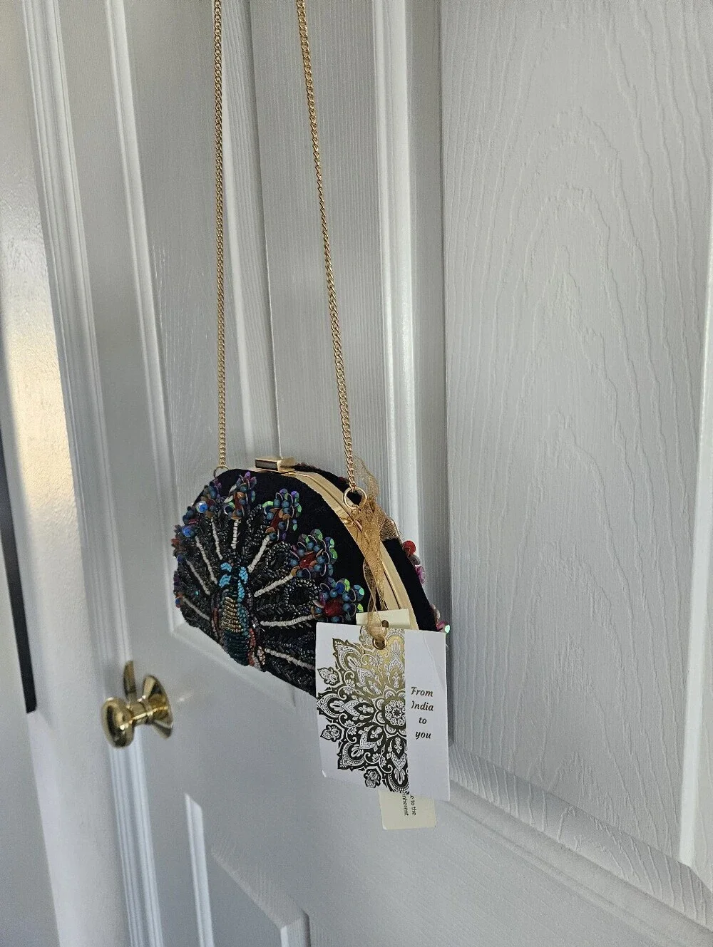 NWT Made In India Beaded Embellished Peacock Hard Case Clutch/Crossbody Bag